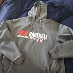 Men's XL Gray Majestic USA Baseball Hooded Sweatshirt